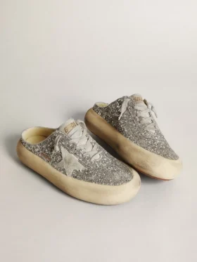 Damen-Sabot „Space-Star“ in Glitzeroptik mit eisgrauem Stern und Lasche