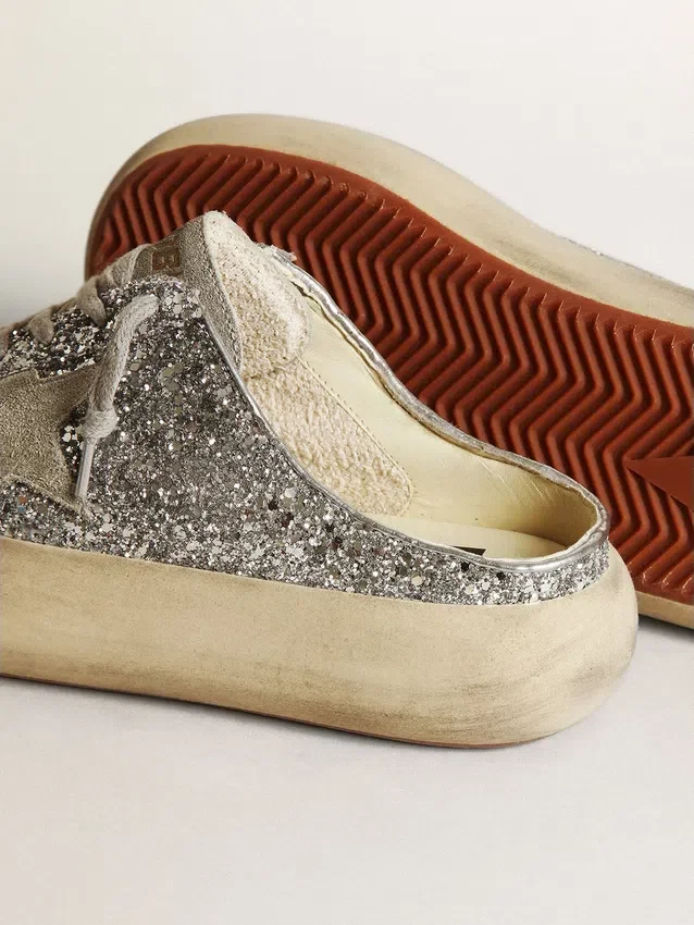 Damen-Sabot „Space-Star“ in Glitzeroptik mit eisgrauem Stern und Lasche
