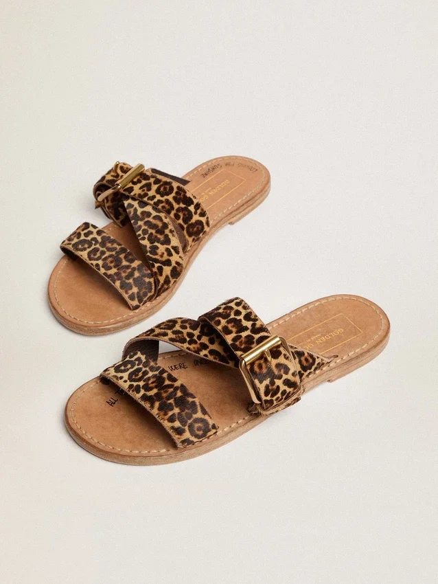 Damen-Sandalen „Margaret“ aus Ponyfell mit Leopardenmuster