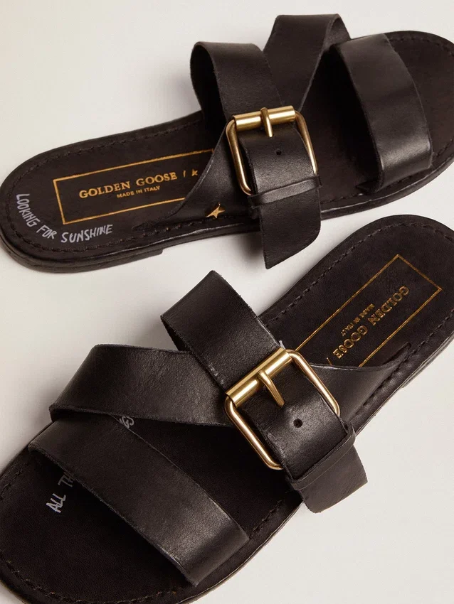 Damen-Sandalen „Margaret“ in Schwarz aus kunstharzbeschichtetem Leder