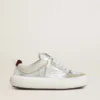 Damen-Schuhe „Space-Star Cube“ aus eisgrauem und silbernem Leder mit burgunderroter Fersenlasche