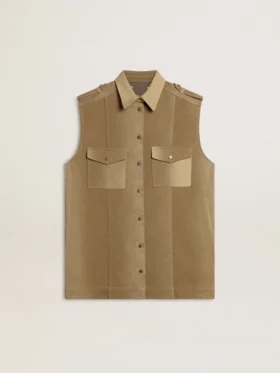 Damen-Shirtkleid aus sandfarbenem Denim mit Military-Details