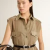 Damen-Shirtkleid aus sandfarbenem Denim mit Military-Details