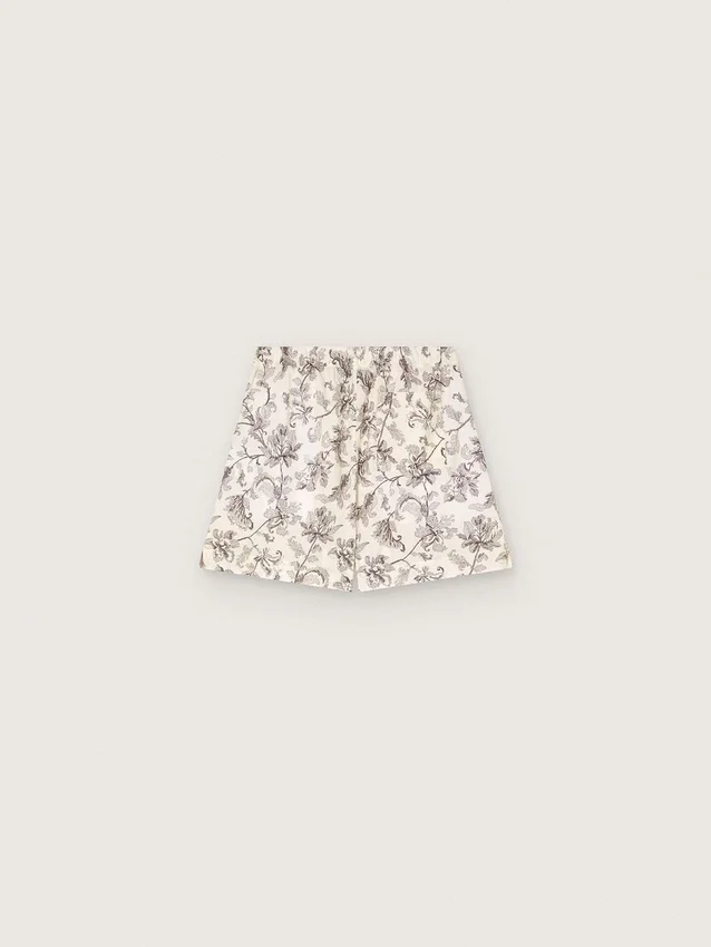 Damen-Shorts aus schwarz-weißem Baumwollpopeline mit Blumenprint