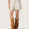 Damen-Shorts aus schwarz-weißem Baumwollpopeline mit Blumenprint