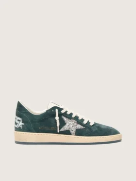 Damen-Sneaker „Ball Star“ aus grünem Wildleder mit silbernem Glitzerstern