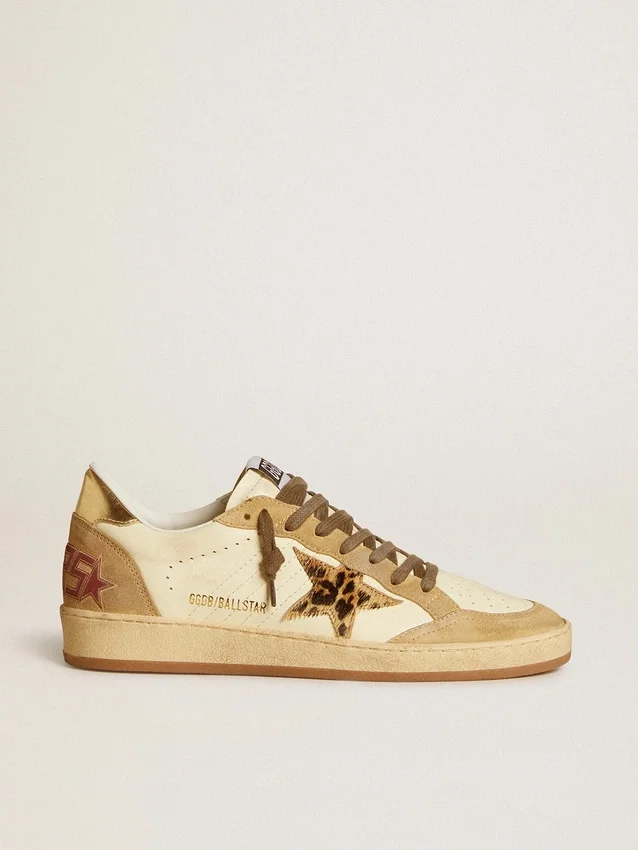 Damen-Sneaker „Ball Star“ aus Nappa und Wildleder mit Stern aus Ponyfell und metallischer Fersenlasche