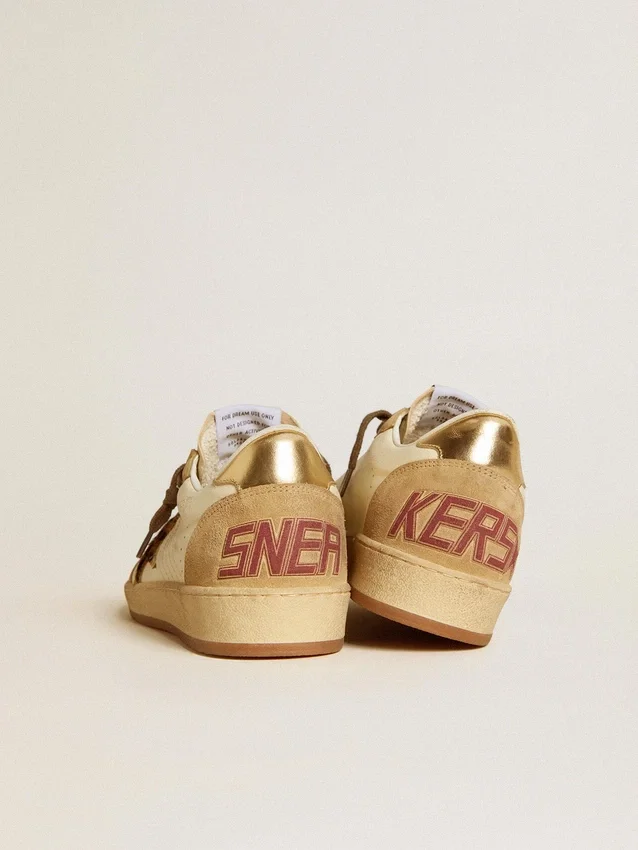 Damen-Sneaker „Ball Star“ aus Nappa und Wildleder mit Stern aus Ponyfell und metallischer Fersenlasche