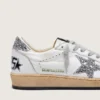Damen-Sneaker „Ball Star“ aus Nappaleder mit silbernem Glitzerstern und Fersenlasche