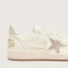 Damen-Sneaker „Ball Star“ aus weißem Leder mit Kristallstern und metallischer Fersenlasche
