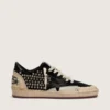 Damen-Sneaker „Ball Star LAB“ aus schwarzem Wildleder mit Nieten und glänzendem schwarzen Lederstern