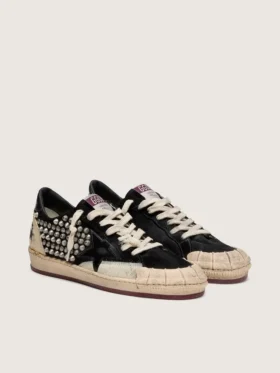 Damen-Sneaker „Ball Star LAB“ aus schwarzem Wildleder mit Nieten und glänzendem schwarzen Lederstern