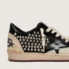 Damen-Sneaker „Ball Star LAB“ aus schwarzem Wildleder mit Nieten und glänzendem schwarzen Lederstern