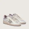 Damen-Sneaker „Ball Star LAB“ aus weißem Nylon und Ponyfell mit silbernem Stern und lila Einsätzen
