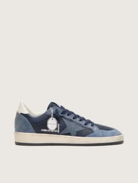 Damen-Sneaker „Ball Star LTD“ aus dunkelblauem Leder mit hellblauem Swarovski-Kristallstern und Wildledereinsätzen