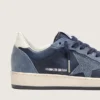 Damen-Sneaker „Ball Star LTD“ aus dunkelblauem Leder mit hellblauem Swarovski-Kristallstern und Wildledereinsätzen