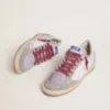 Damen-Sneaker „Ball Star LTD“ aus lila Nylon mit weißem Lederstern und Wildledereinsätzen