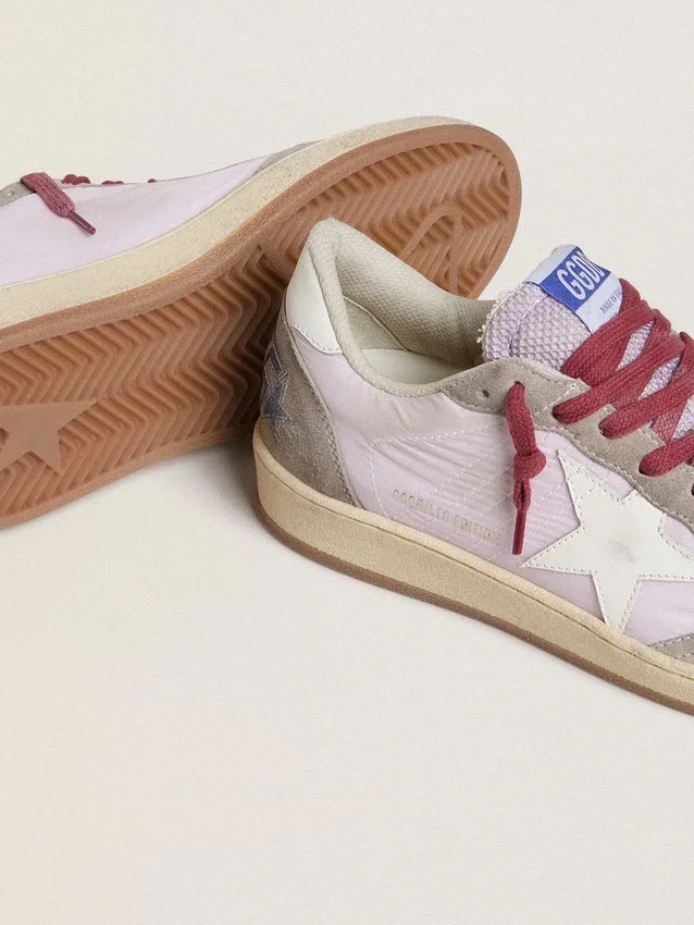Damen-Sneaker „Ball Star LTD“ aus lila Nylon mit weißem Lederstern und Wildledereinsätzen