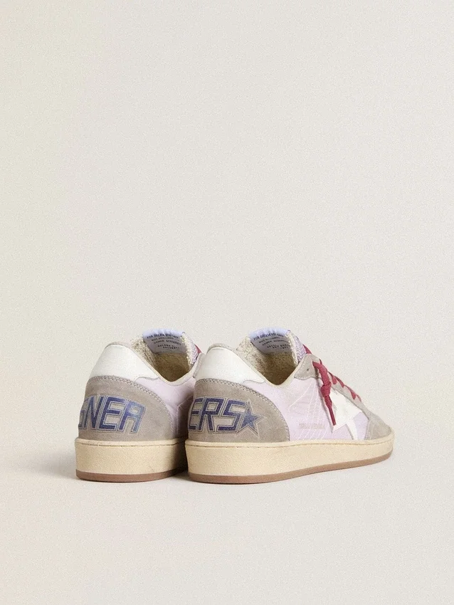 Damen-Sneaker „Ball Star LTD“ aus lila Nylon mit weißem Lederstern und Wildledereinsätzen