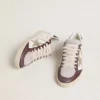 Damen-Sneaker „Ball Star LTD“ aus Nappaleder mit platinfarbenem Lederstern und burgunderroter Fersenlasche aus Nubukleder