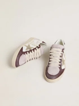Damen-Sneaker „Ball Star LTD“ aus Nappaleder mit platinfarbenem Lederstern und burgunderroter Fersenlasche aus Nubukleder