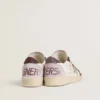 Damen-Sneaker „Ball Star LTD“ aus Nappaleder mit platinfarbenem Lederstern und burgunderroter Fersenlasche aus Nubukleder
