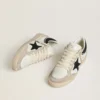 Damen-Sneaker „Ball Star LTD“ aus Nappaleder mit schwarzem Kristallstern und beigen Wildledereinsätzen