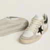 Damen-Sneaker „Ball Star LTD“ aus Nappaleder mit schwarzem Kristallstern und beigen Wildledereinsätzen