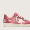 Damen-Sneaker „Ball Star LTD“ aus rosa Wildleder mit cremefarbenem Lederstern und roten Wildledereinsätzen