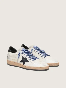 Damen-Sneaker „Ball Star LTD“ aus weißem Nappaleder mit schwarzem Lederstern und Fersenlasche