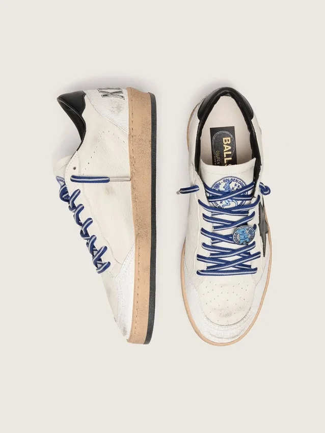 Damen-Sneaker „Ball Star LTD“ aus weißem Nappaleder mit schwarzem Lederstern und Fersenlasche