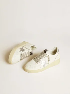 Damen-Sneaker „Ball Star“ mit silbernem Lederstern und silberner Glitzer-Fersenlasche