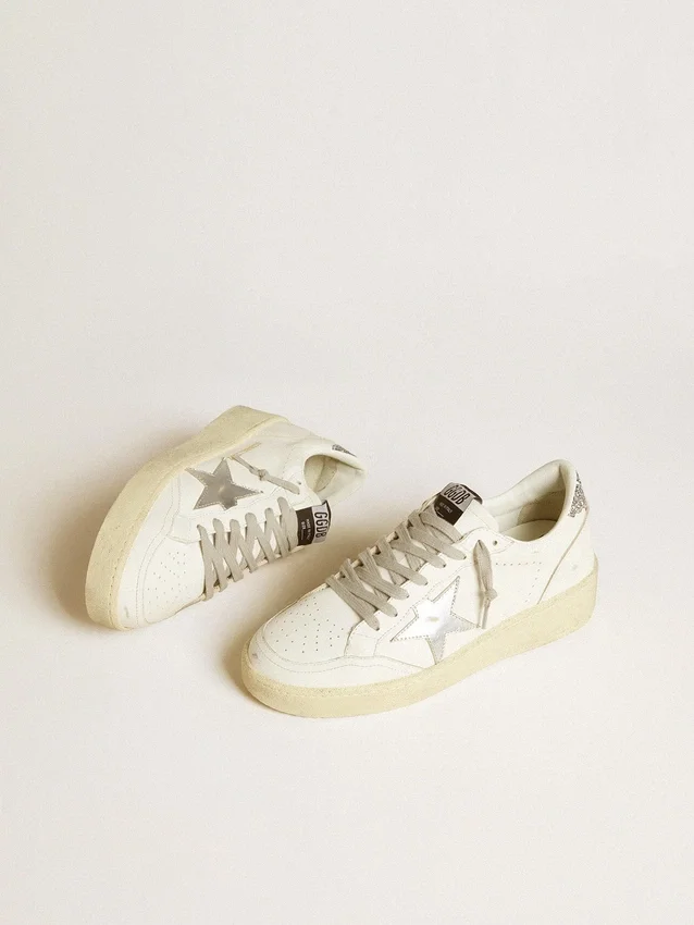 Damen-Sneaker „Ball Star“ mit silbernem Lederstern und silberner Glitzer-Fersenlasche