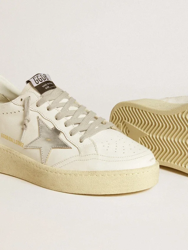 Damen-Sneaker „Ball Star“ mit silbernem Lederstern und silberner Glitzer-Fersenlasche