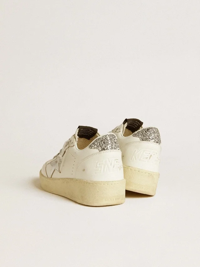 Damen-Sneaker „Ball Star“ mit silbernem Lederstern und silberner Glitzer-Fersenlasche