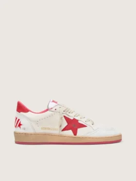 Damen-Sneaker „Ball Star Wishes“ aus weißem Leder mit rotem Stern und Fersenlasche