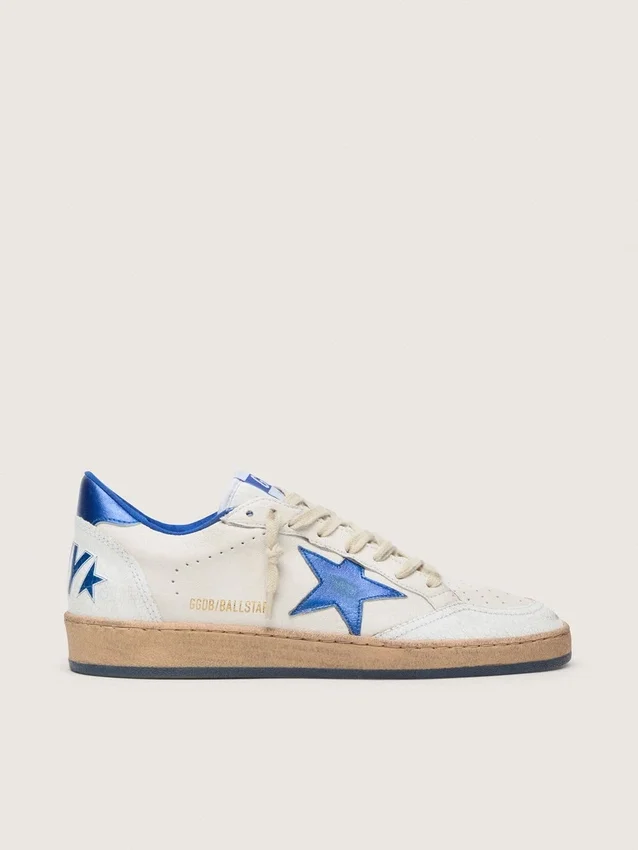 Damen-Sneaker „Ball Star Wishes“ aus weißem Nappaleder mit leuchtend blauem Stern und Fersenlasche