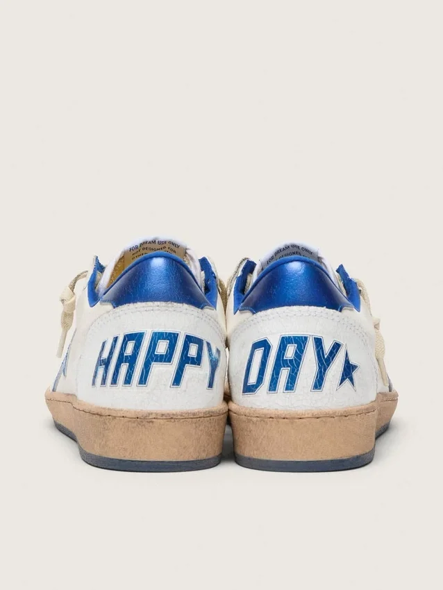 Damen-Sneaker „Ball Star Wishes“ aus weißem Nappaleder mit leuchtend blauem Stern und Fersenlasche