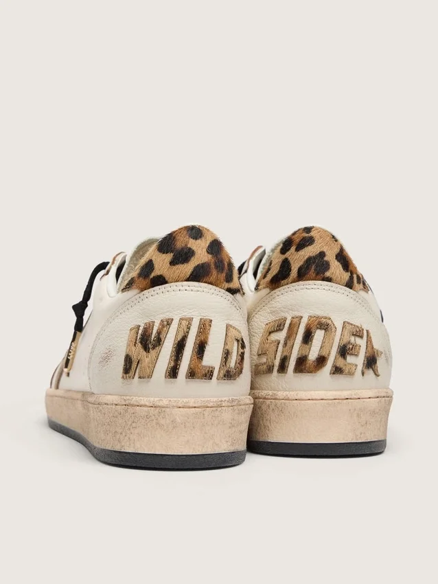 Herren-Sneaker „Ball Star Wishes“ mit Stern aus Wildleder und Fersenlasche aus Ponyfell mit Leopardenmuster