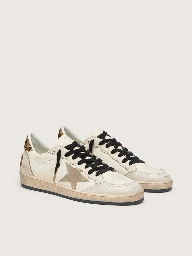 Herren-Sneaker „Ball Star Wishes“ mit Stern aus Wildleder und Fersenlasche aus Ponyfell mit Leopardenmuster