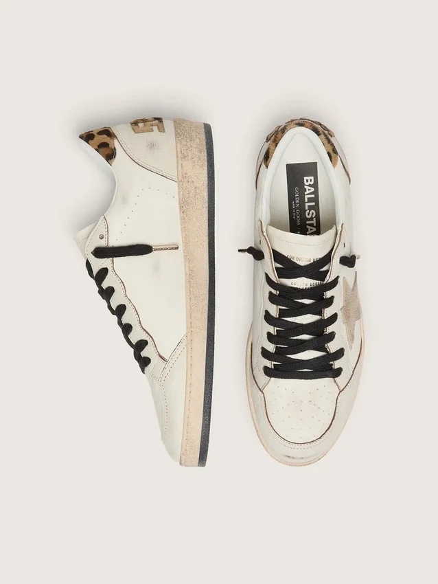 Herren-Sneaker „Ball Star Wishes“ mit Stern aus Wildleder und Fersenlasche aus Ponyfell mit Leopardenmuster