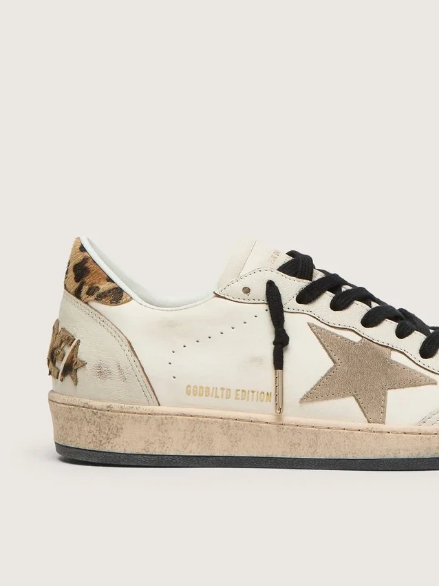 Herren-Sneaker „Ball Star Wishes“ mit Stern aus Wildleder und Fersenlasche aus Ponyfell mit Leopardenmuster