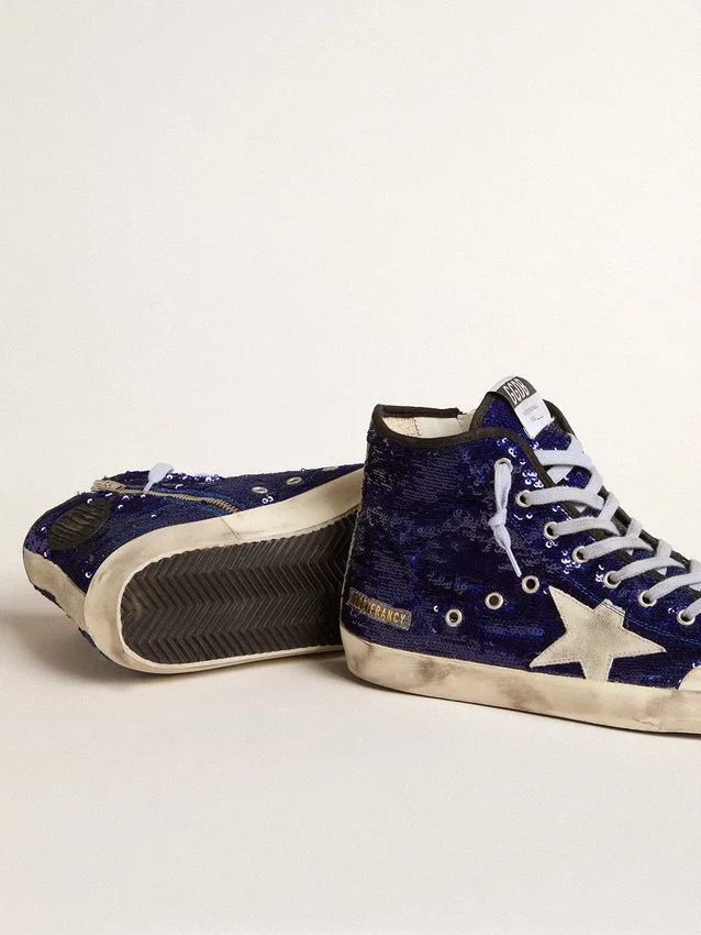 Damen-Sneaker „Francy Penstar“ in leuchtend blauen Pailletten mit eisgrauem Stern aus Wildleder