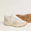 Damen-Sneaker „Running Sole“ aus Canvas mit beigem Stern und Fersenlasche aus platinfarbenem Metallic-Leder
