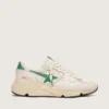 Damen-Sneaker „Running Sole“ aus cremefarbenem Nylon und Leder mit grünem Lederstern