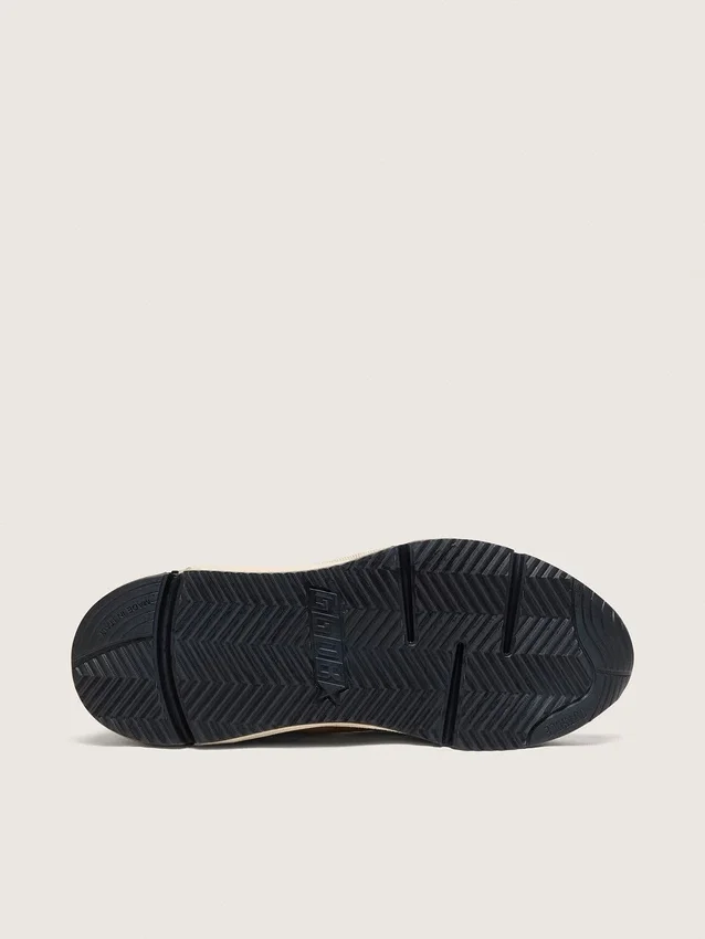 Damen-Sneaker „Running Sole“ aus cremefarbenem Nylon und Leder mit grünem Lederstern