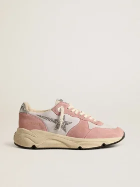 Damen-Sneaker „Running Sole“ aus grauem Mesh und Wildleder mit silbernem Glitzerstern