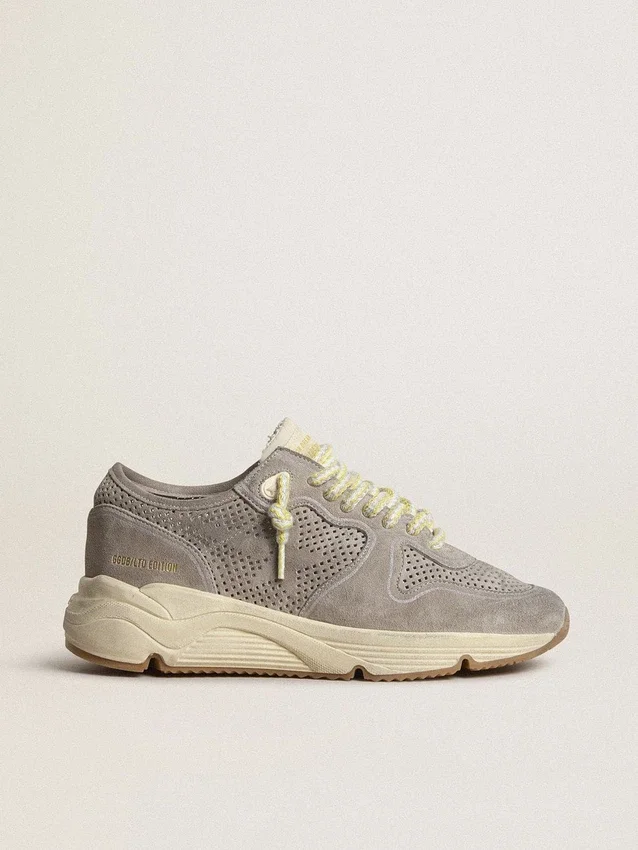 Damen-Sneaker „Running Sole“ aus grauem Wildleder mit grauem Wildlederstern und Fersenlasche