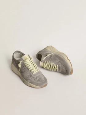 Damen-Sneaker „Running Sole“ aus grauem Wildleder mit grauem Wildlederstern und Fersenlasche