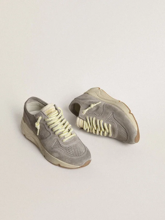 Damen-Sneaker „Running Sole“ aus grauem Wildleder mit grauem Wildlederstern und Fersenlasche